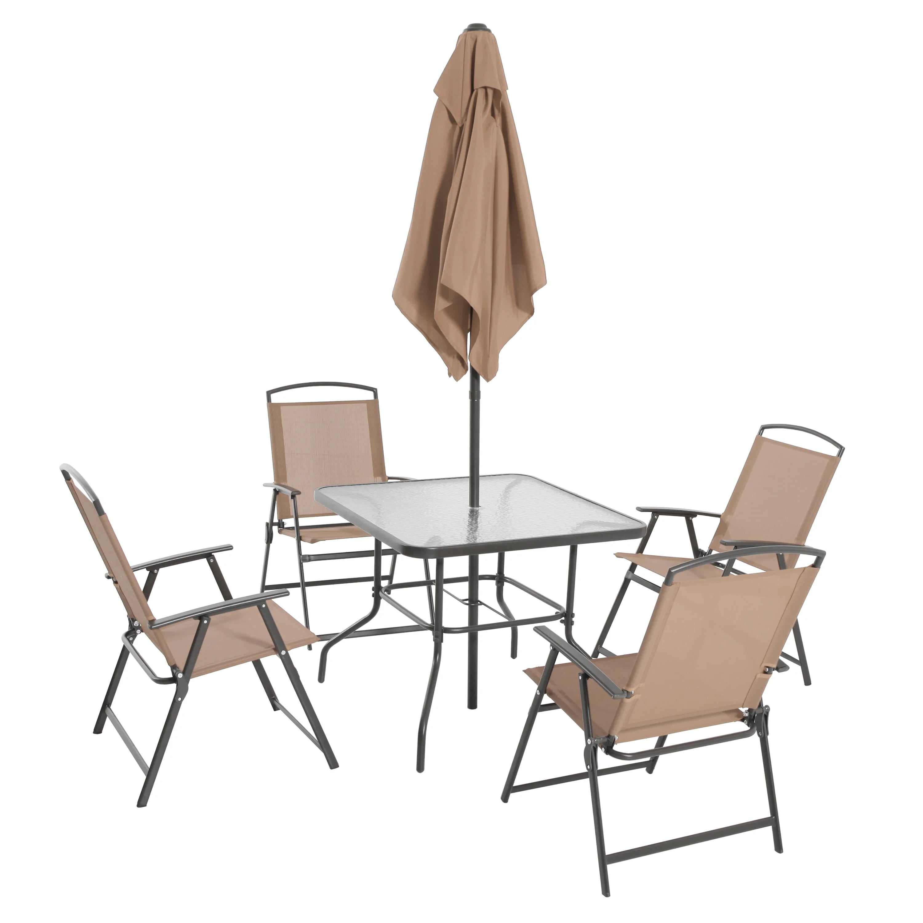 2026 Mainstays Albany Lane Steel 6-Piece Outdoor Patio Dining Set with Umbrella, Red
