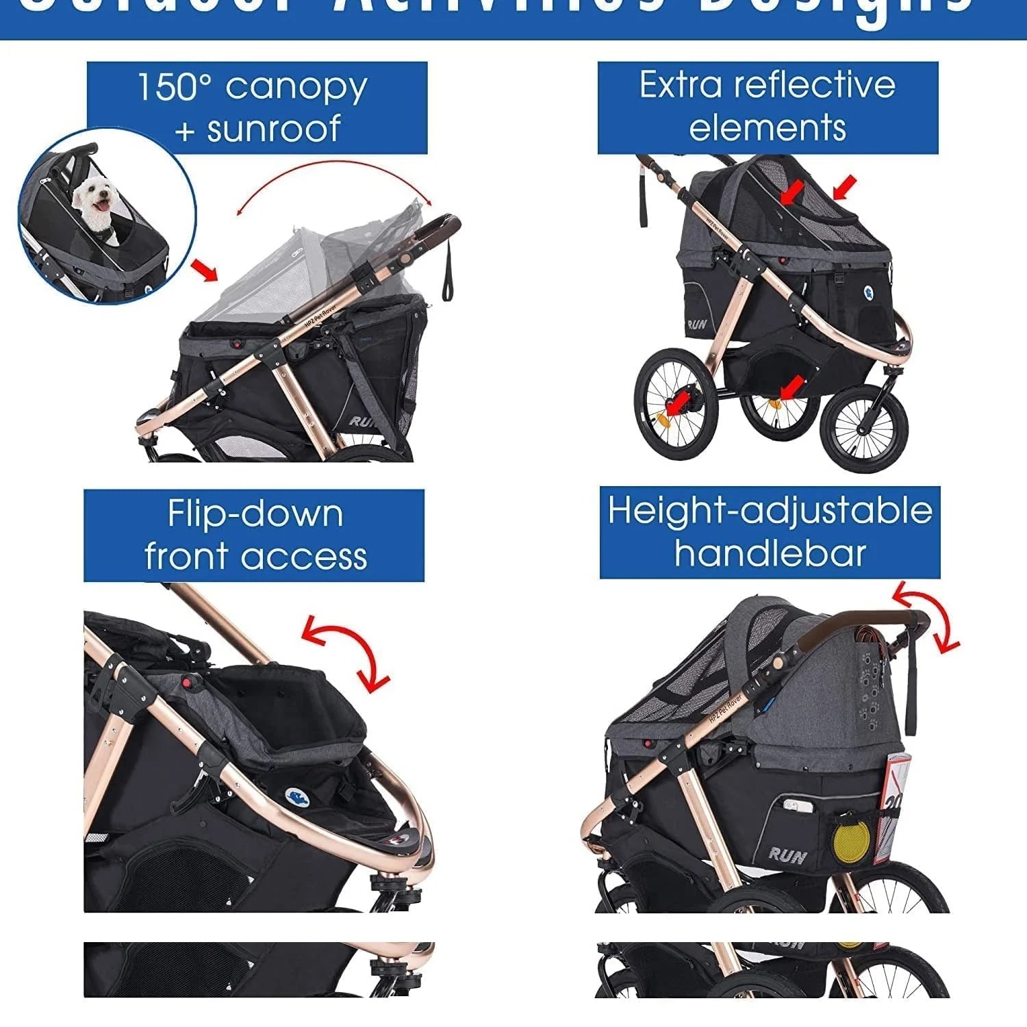 2026 Jogging Sports Stroller with Comfort Rubber Wheels/Zipper-Less Entry/1-Hand Quick Fold/Aluminum Frame for Small/Medium Dogs, Cats and Pets (Green Camo)