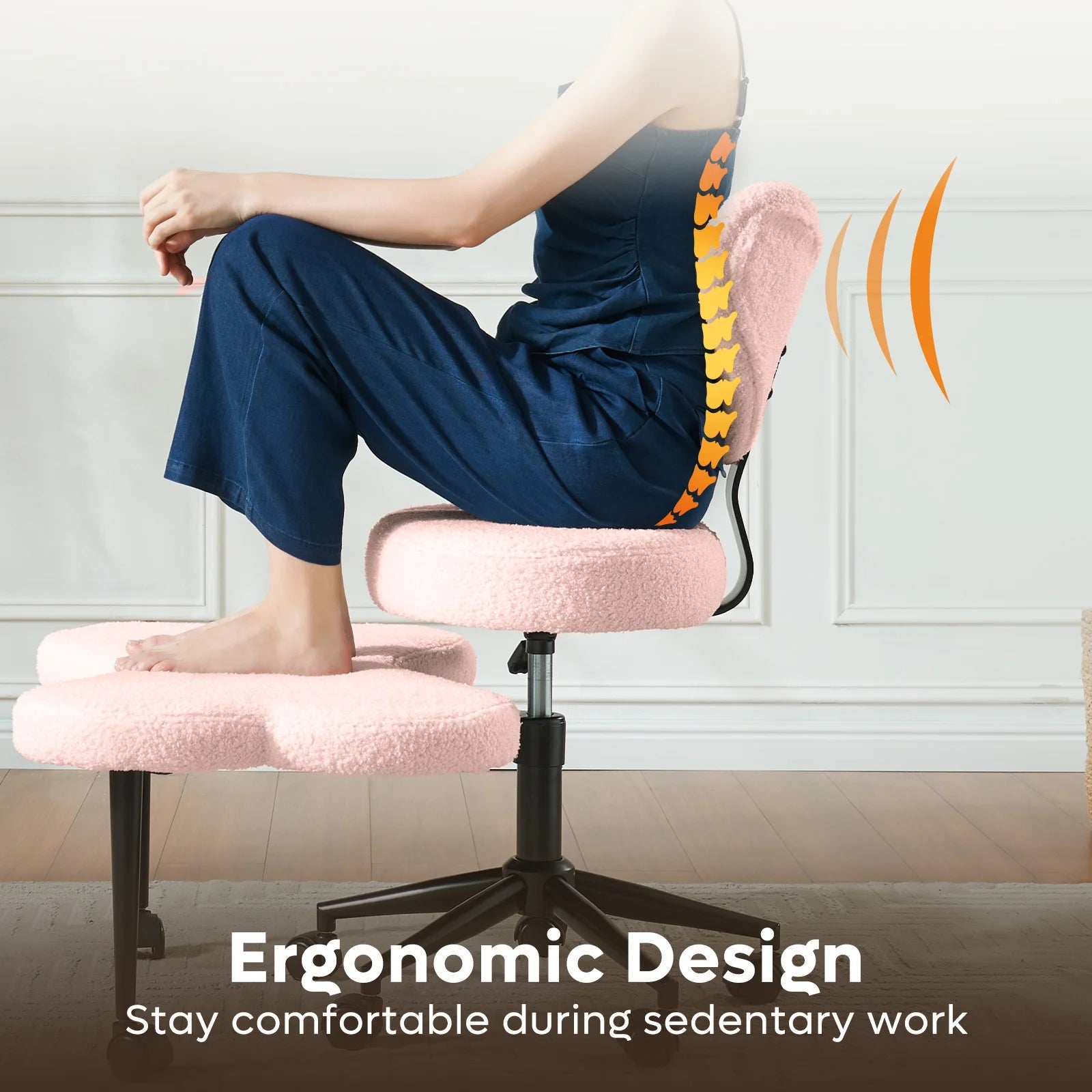2026 Pinmoco Ergonomic Cross Legged Swivel Chair, Adjustable Height and Teddy Fabric, Meditation& ADHD Chair with Back Support, Home and Office, Off White