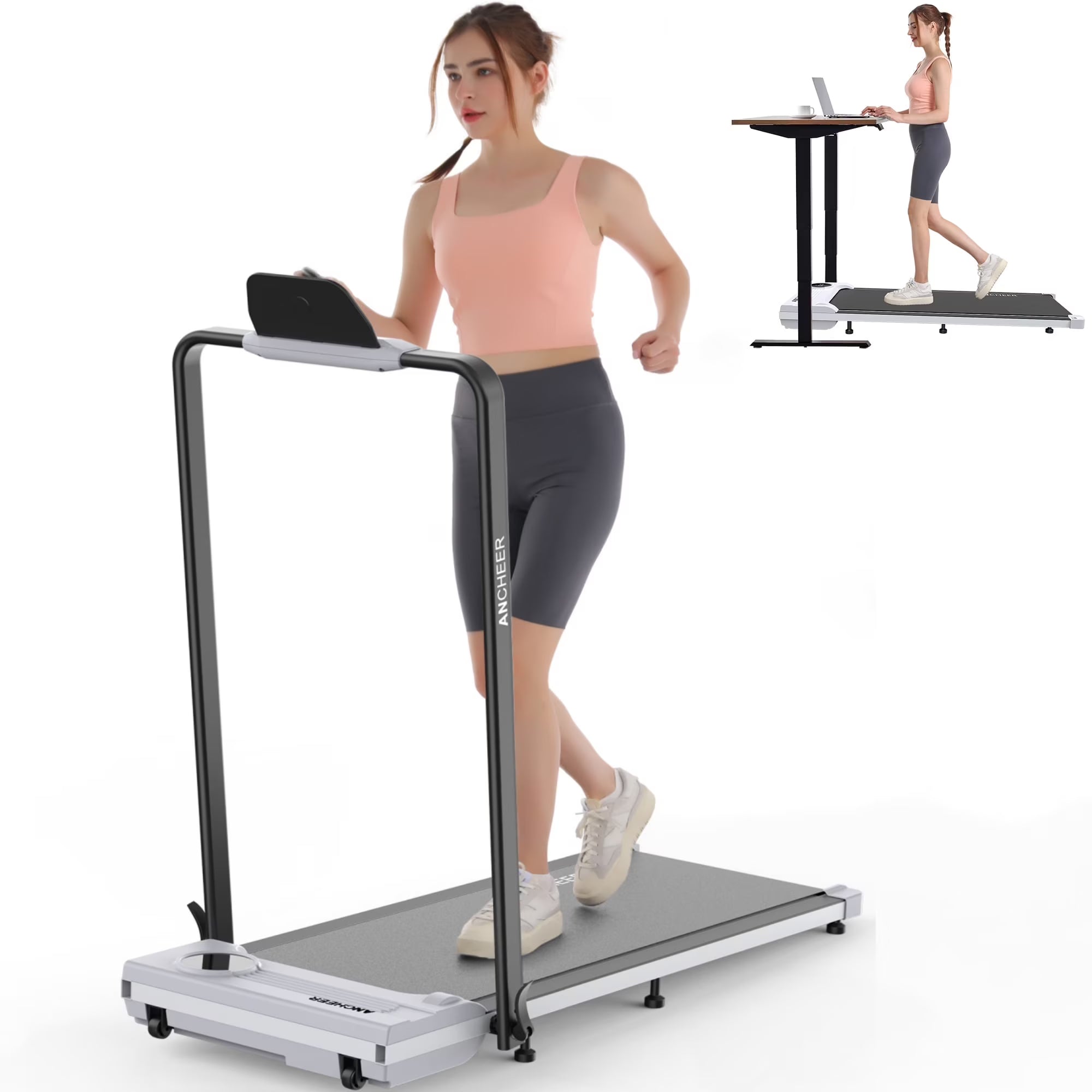 2026 ANCHEER Portable Folding Walking Pad 300lb, 7.5 MPH Under Desk Treadmill with Remote Control & LED Display,2 in 1 Walking Pad Treadmill for Home/Office/Exercise(Pink)