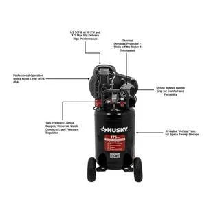 2026 Husky 30-gallon compressor, 175 PSI, oil-lubricated belt drive, portable vertical electric air compressor C304H