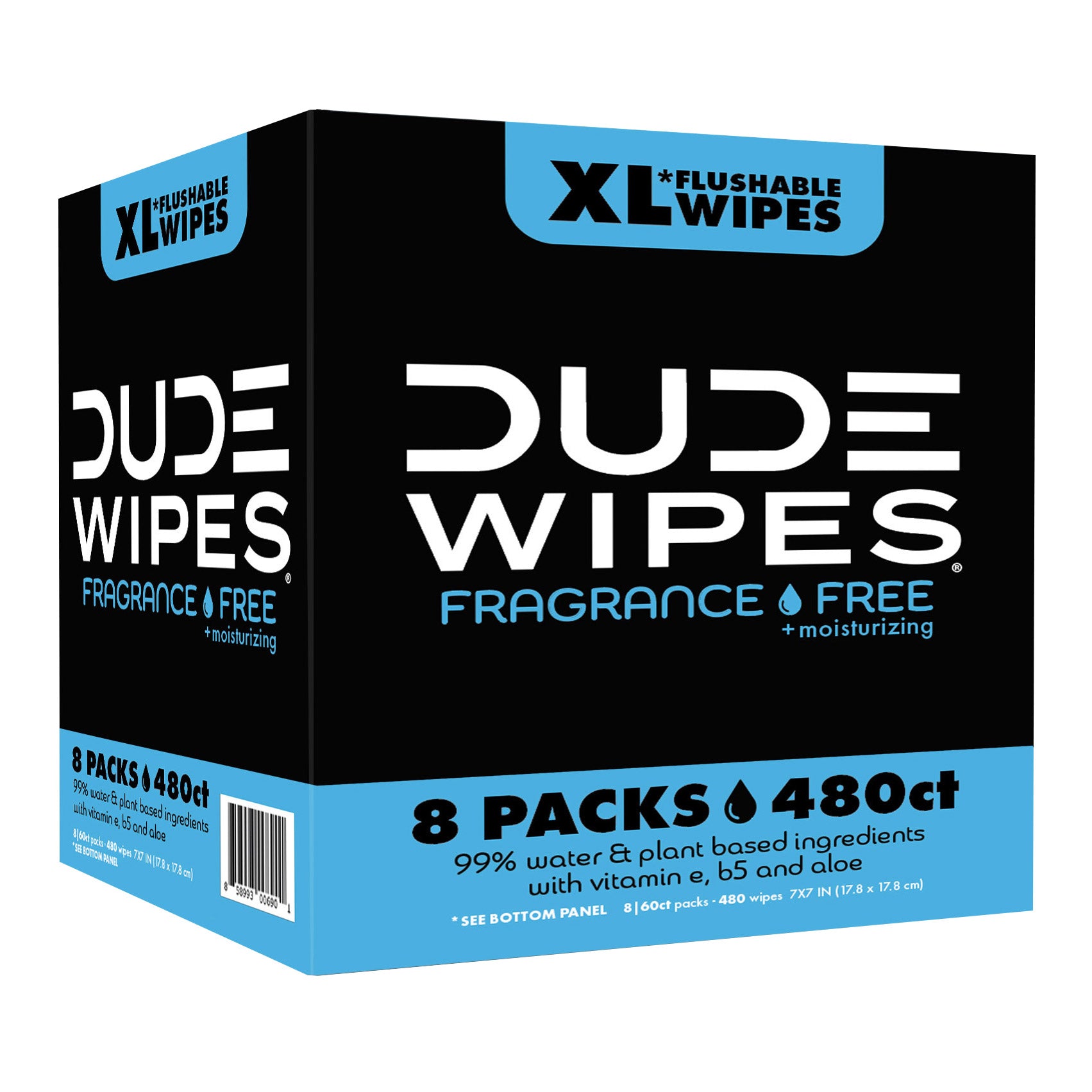 2026 DUDE Wipes Fragrance-Free + Moisturizing XL Flushable Wipes, 480 Wipes