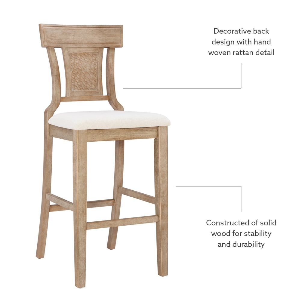2026 Linon Rylan 30" Bar Stool, Rustic Brown Finish with Beige Fabric