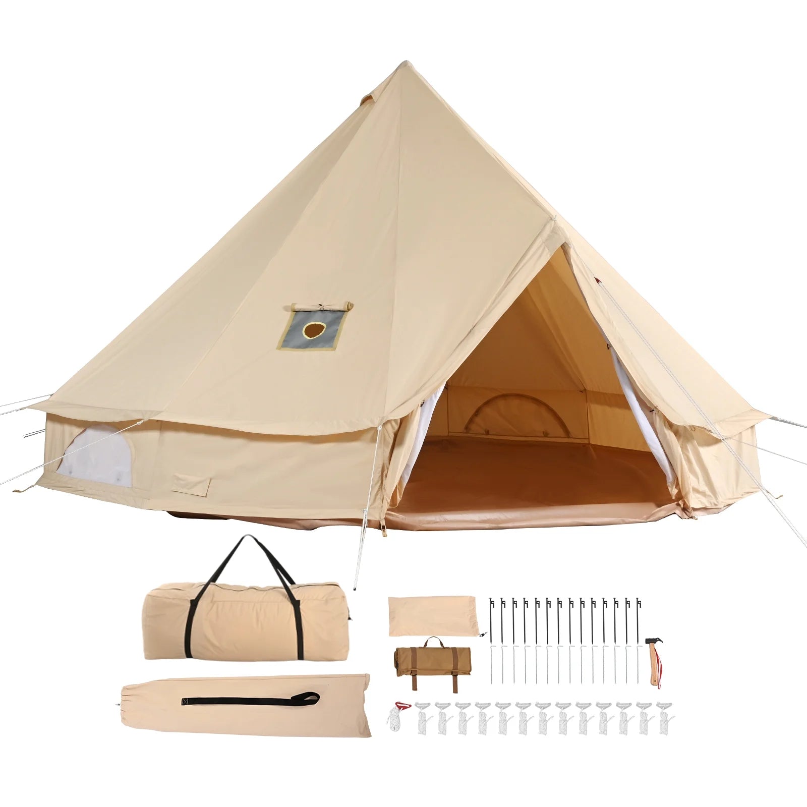 2026 KFFKFF Canvas Bell Tent 6m/19.68ft 4-Season Camping Yurt Tent with Stove Jack
