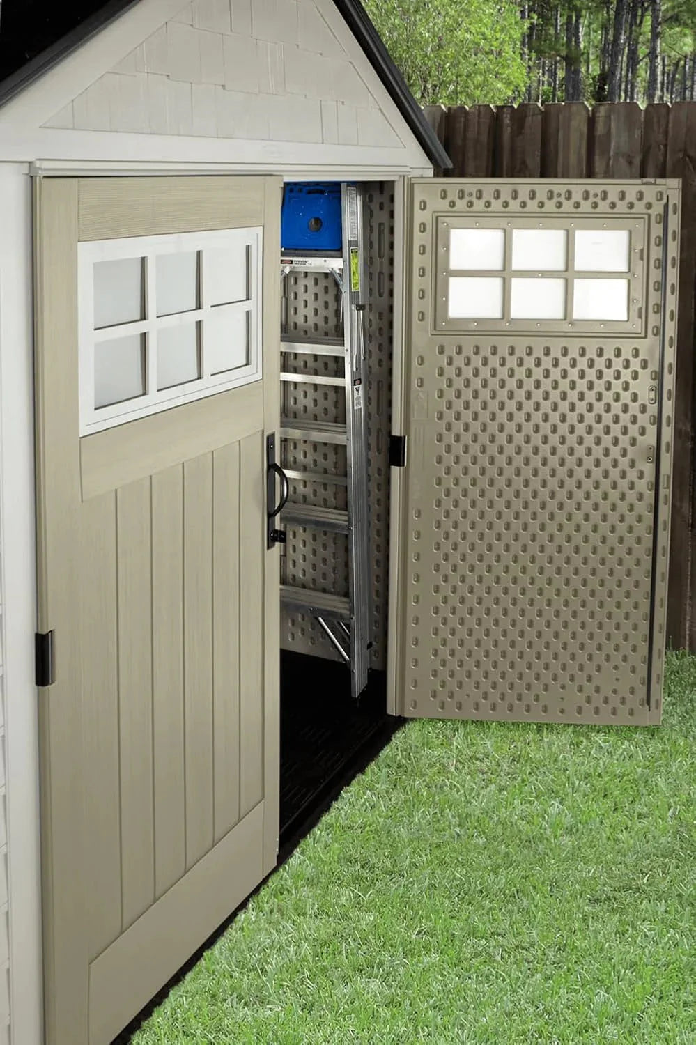 2026 Rubbermaid resin garden shed with floor (2.13 x 2.13 m), weatherproof, grey, for storing garden tools, lawnmowers, bicycles and pool accessories