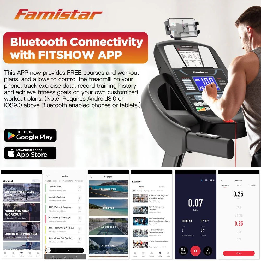 2026 Famistar Folding Treadmill for Home with 15 Levels Auto Incline, 300LB Capcity, 10MPH Fast Speed Controls