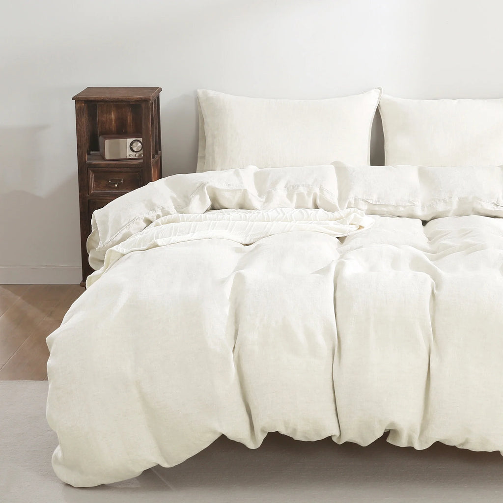 2026 100% Pure Linen Duvet Cover with Button Closure and Corner Ties Soft & Breathable - Natural Full/Queen