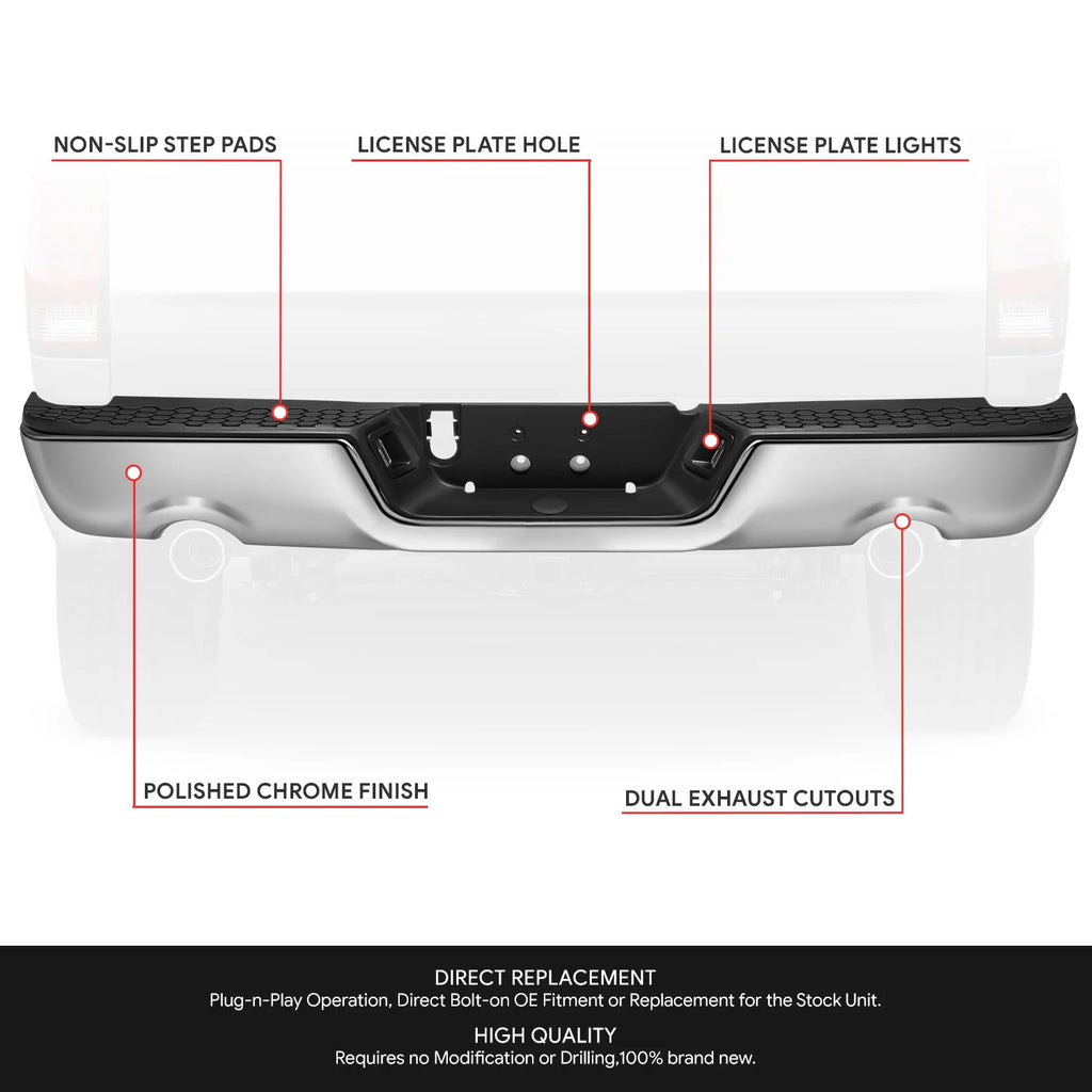 Modular Style Rear Step Bumper w/Dual Exhaust & License Plate Lights  09-19 Dodge Ram 1500 2500 3500