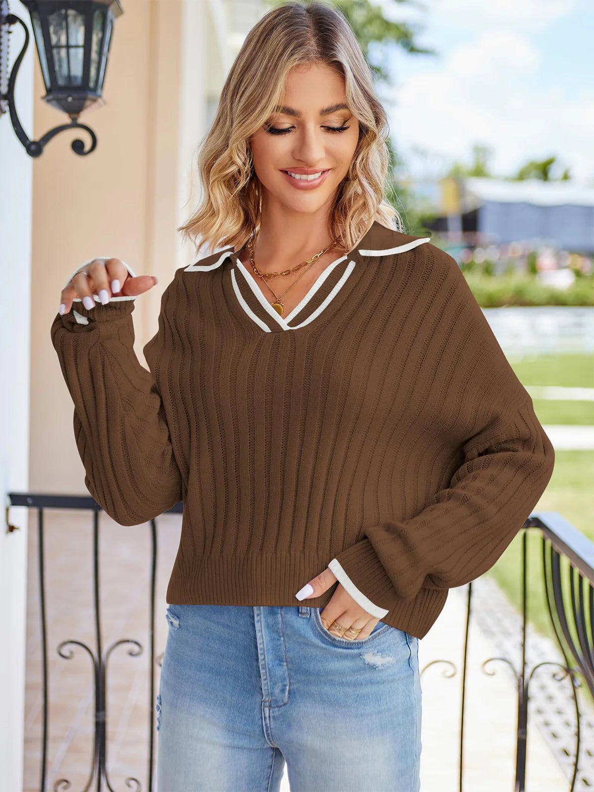 2026 Long Sleeve Polo Neck Sweater