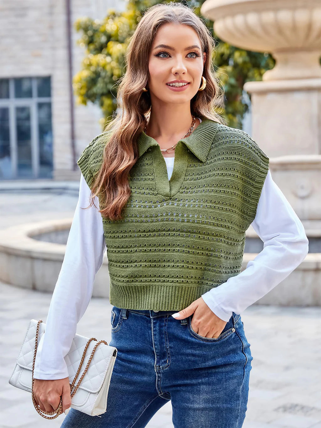 2026 Polo Sleeveless V-Neck Knit Sweater