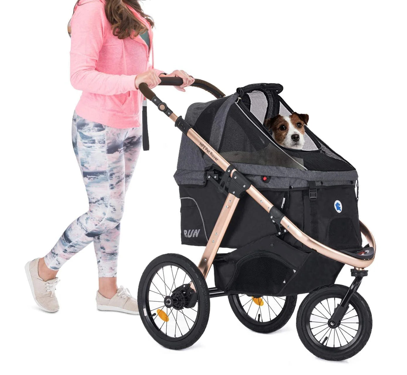2026 Jogging Sports Stroller with Comfort Rubber Wheels/Zipper-Less Entry/1-Hand Quick Fold/Aluminum Frame for Small/Medium Dogs, Cats and Pets (Green Camo)