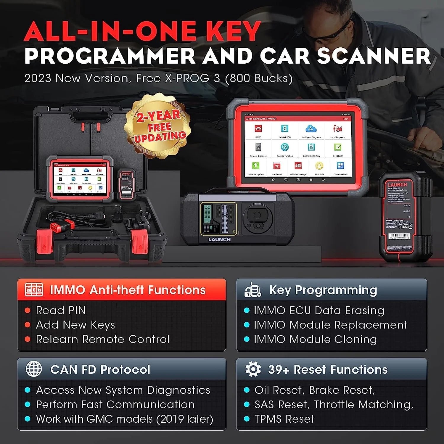 2026 LAUNCH X431 IMMO Elite Key Programming Car Diagnostic Scan Tool with X-PROG3 Key Programmer, ECU Clone/match, CANFD&DOIP, 39+ Services  2 Years Free Update