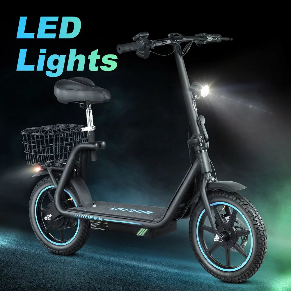 2026 BOGIST Electric Scooter for Adults with Seat, 500W Motor(Peak 800W), 25mph, 45km Range, 48V 13Ah, Electric Bicycle with Basket, BOGIST M5 Elite,Blue