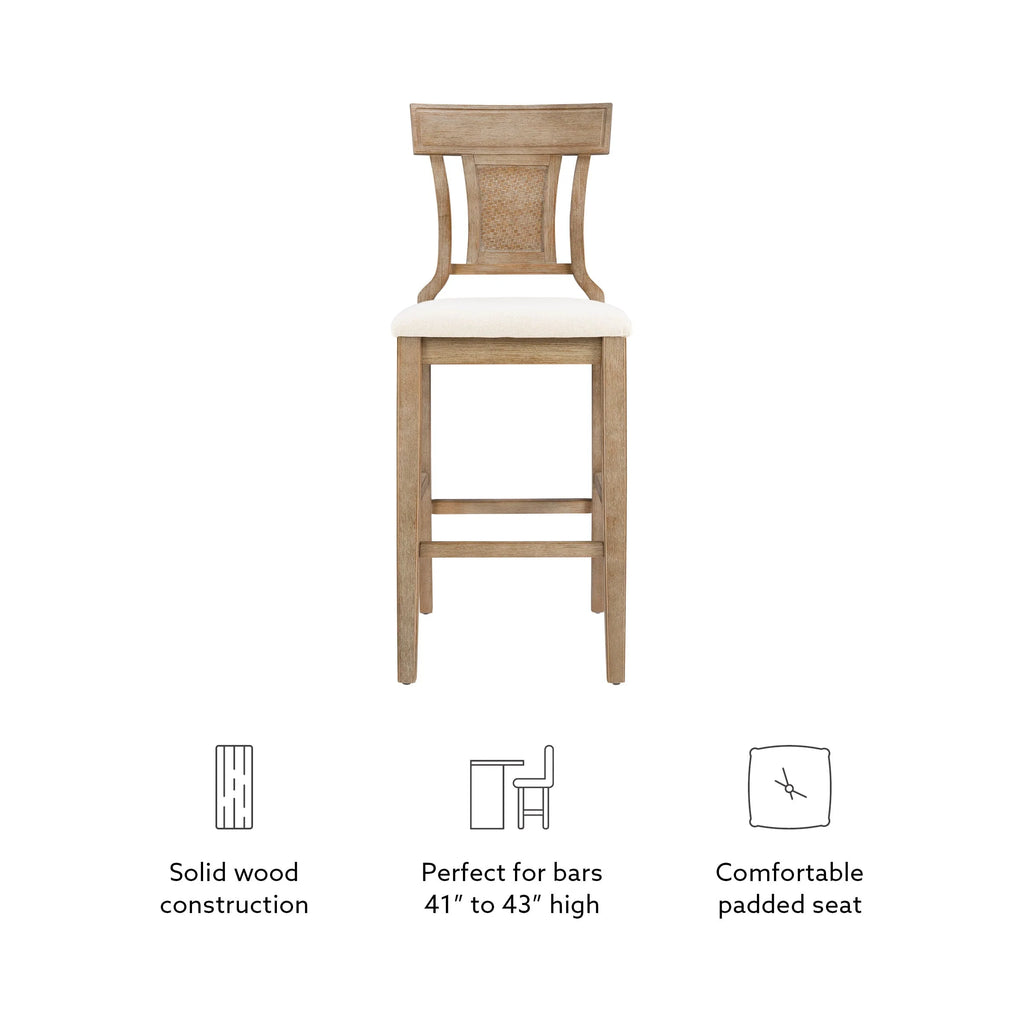 2026 Linon Rylan 30" Bar Stool, Rustic Brown Finish with Beige Fabric