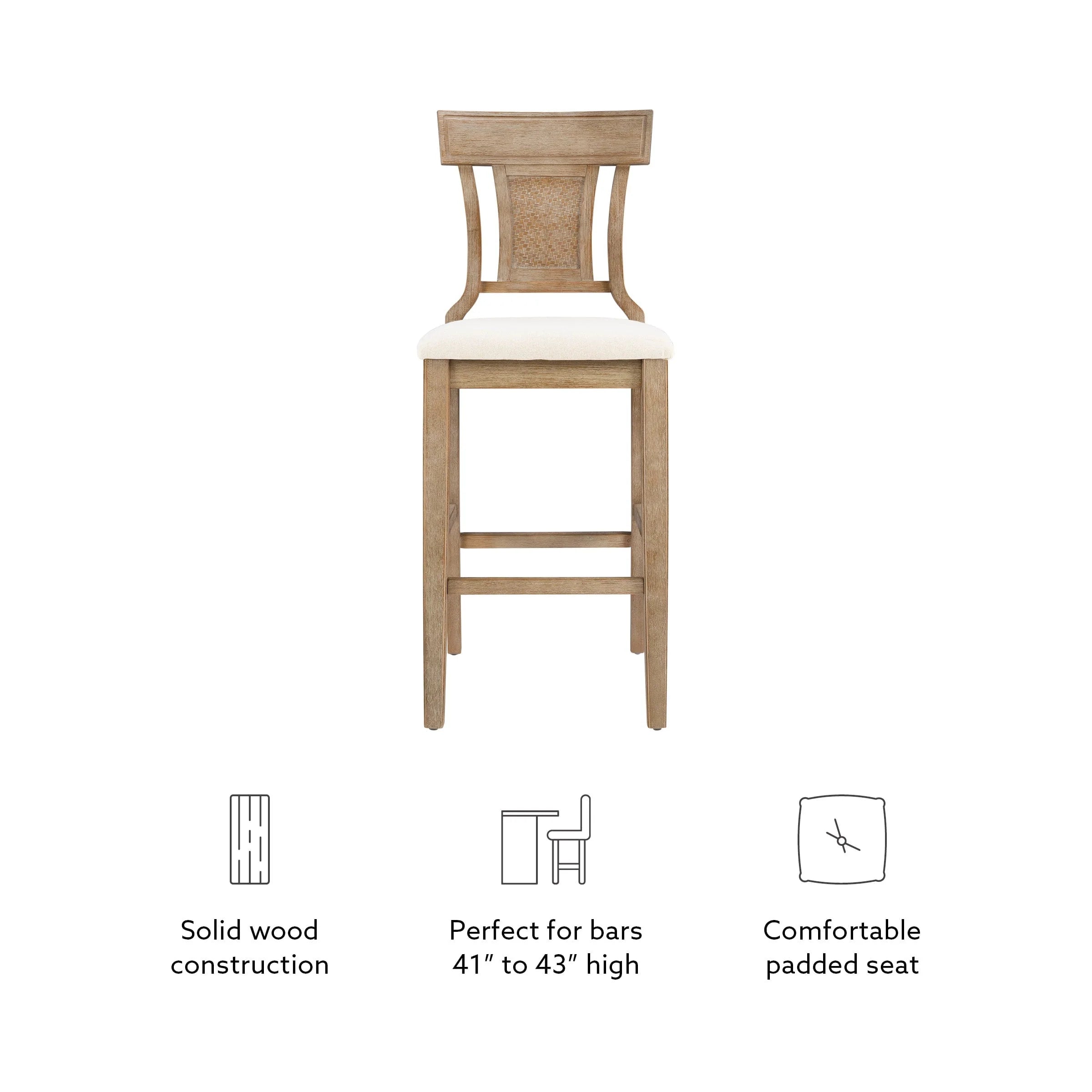 2026 Linon Rylan 30" Bar Stool, Rustic Brown Finish with Beige Fabric