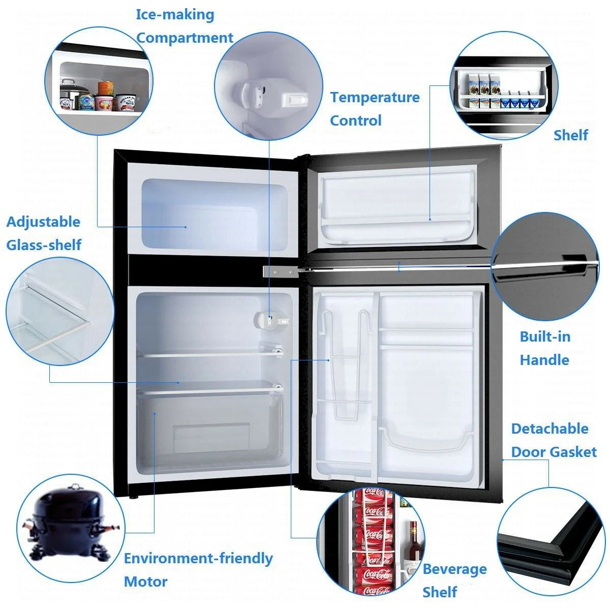 2026 Costway Refrigerator Small Freezer Cooler Fridge Compact 3.2 cu ft. Unit, Grey
