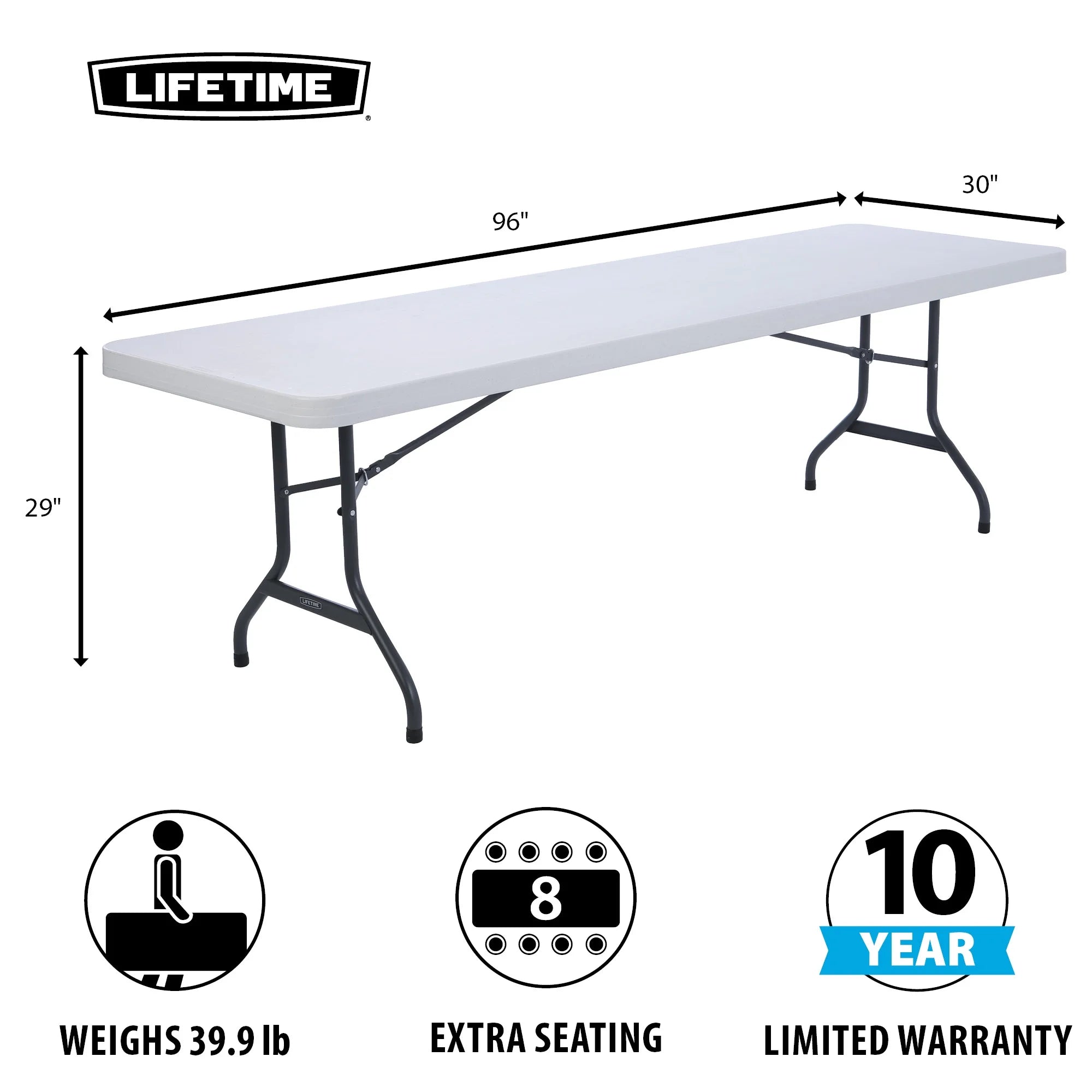 2026 Lifetime 8-Foot Commercial Grade Folding Table, White Granite (22980)