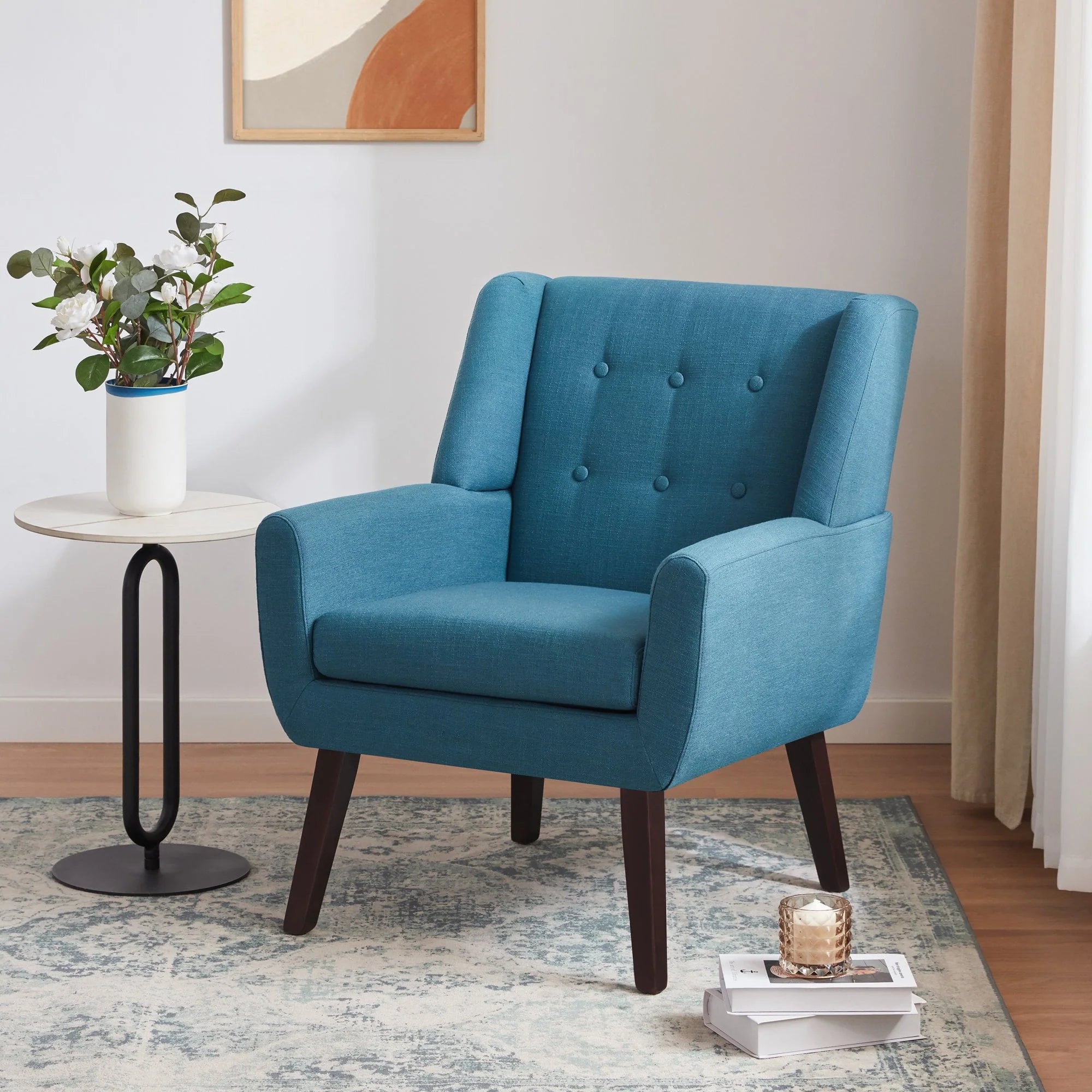 2026 HUIMO  Accent Chair, Button-Tufted Upholstered  Living Room Chairs,  Mid Century Modern Comfy Reading Chairs for Bedroom, Living Room, Beige