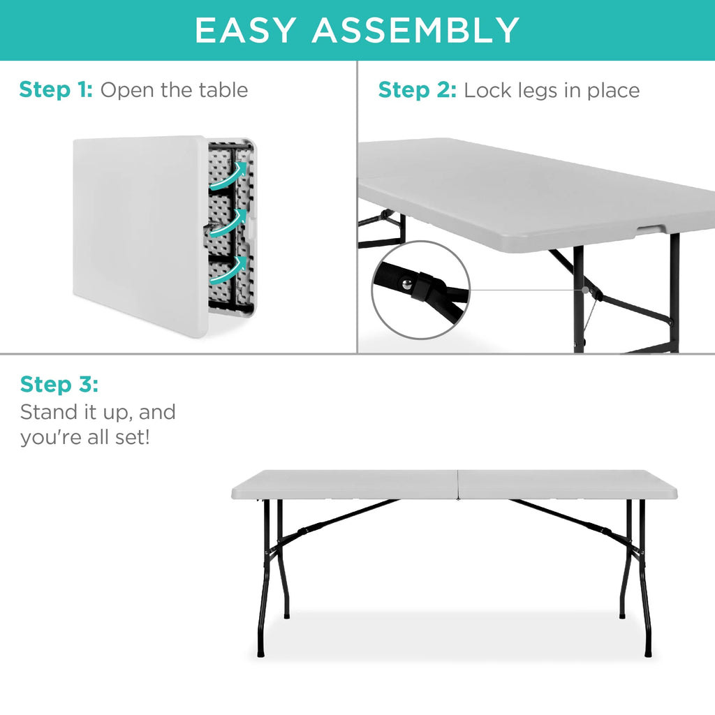 2026 Best Choice Products 6ft Plastic Folding Table, Indoor Outdoor Heavy Duty Portable w/ Handle, Lock - White