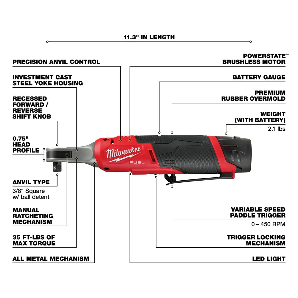 2026 Milwaukee 2567-22 M12 FUEL 12V 3/8" Brushless Li-Ion High Speed Ratchet Kit