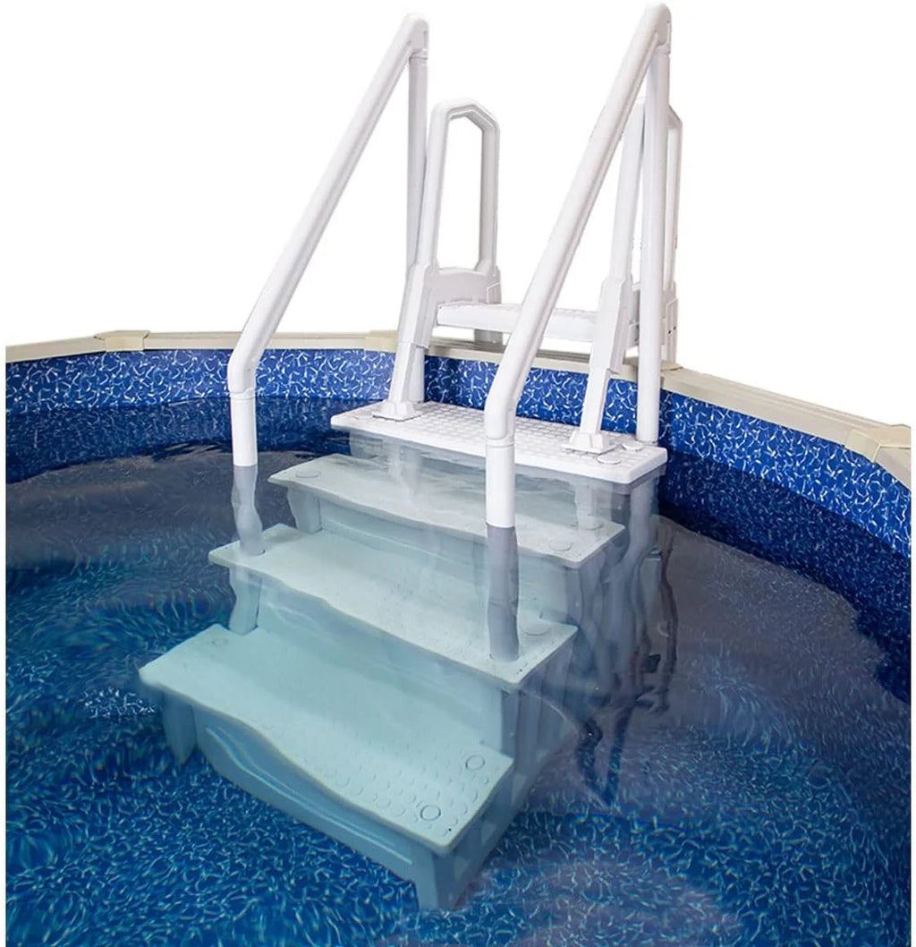 2026 Non-slip pool entrance steps | Gray | Suitable for above-ground pools | Can be installed on patios with a height of 122 to 137 cm | Maximum load capacity 136 kg