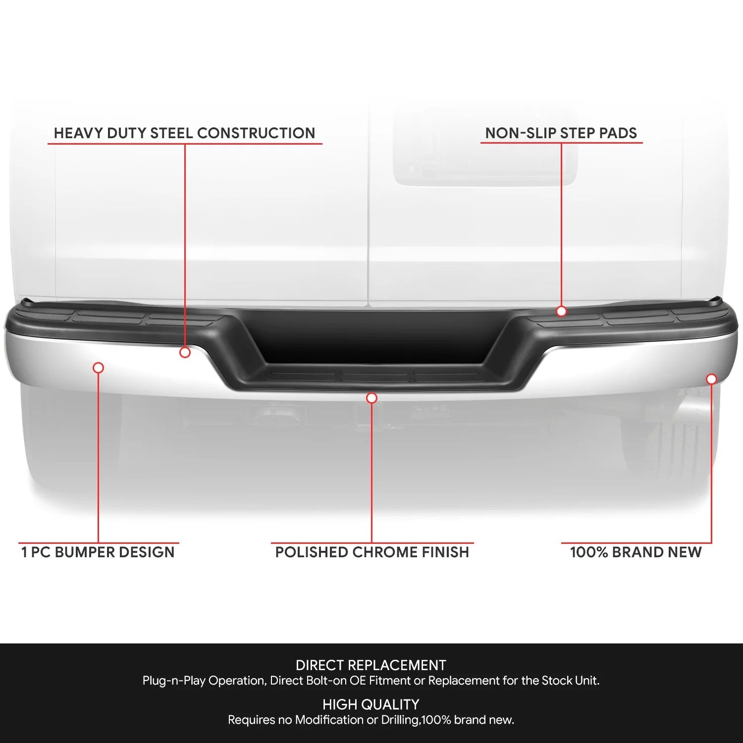 Rear Step Bumper (Chrome)  96-23 Chevy Express/ GMC Savana 1500 2500 3500