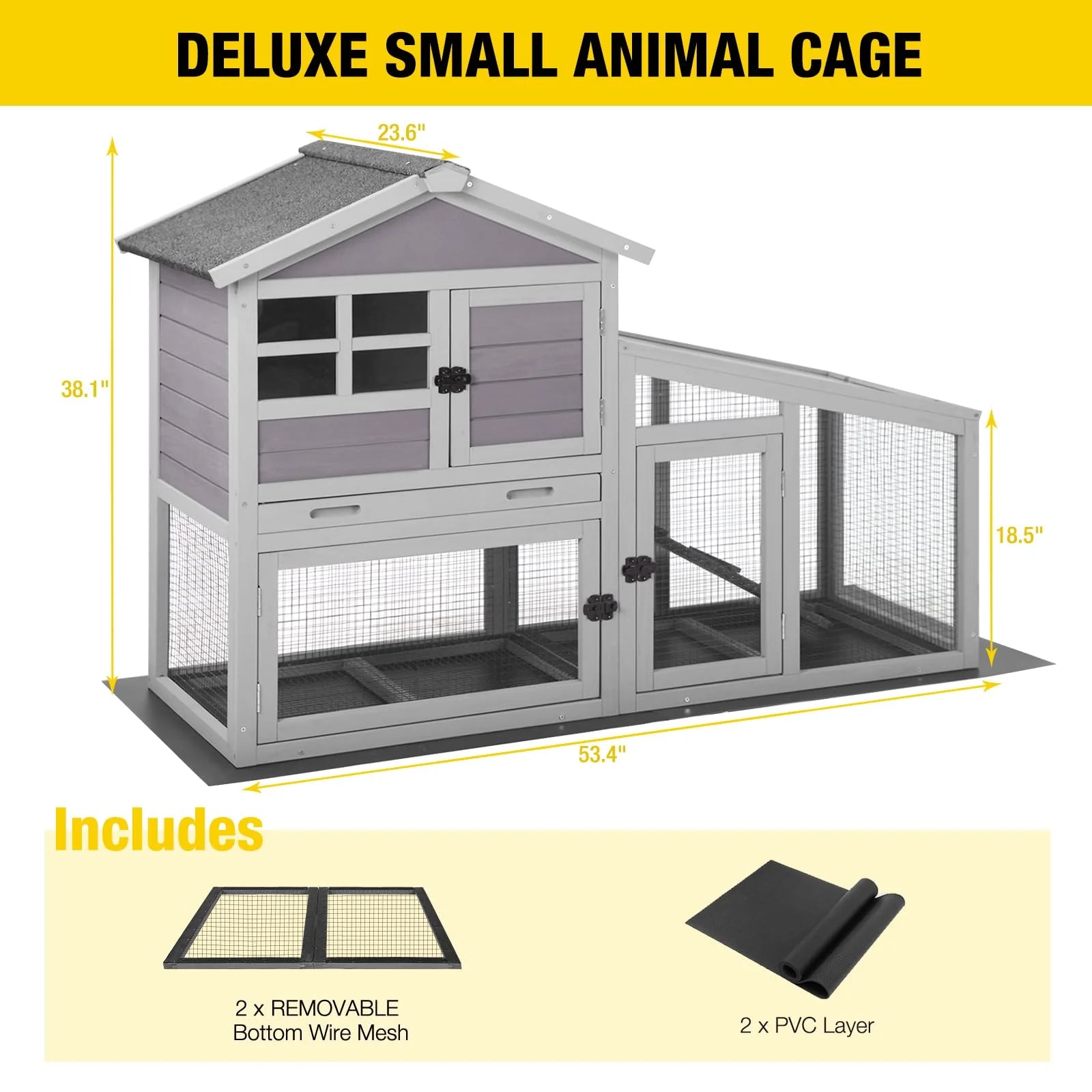 2026 Aivituvin Rabbit Hutch Outdoor Indoor Bunny Cage with Pull Out Tray, Upgraded Chicken Coop with Removable Wire Mesh Bottom, Gray