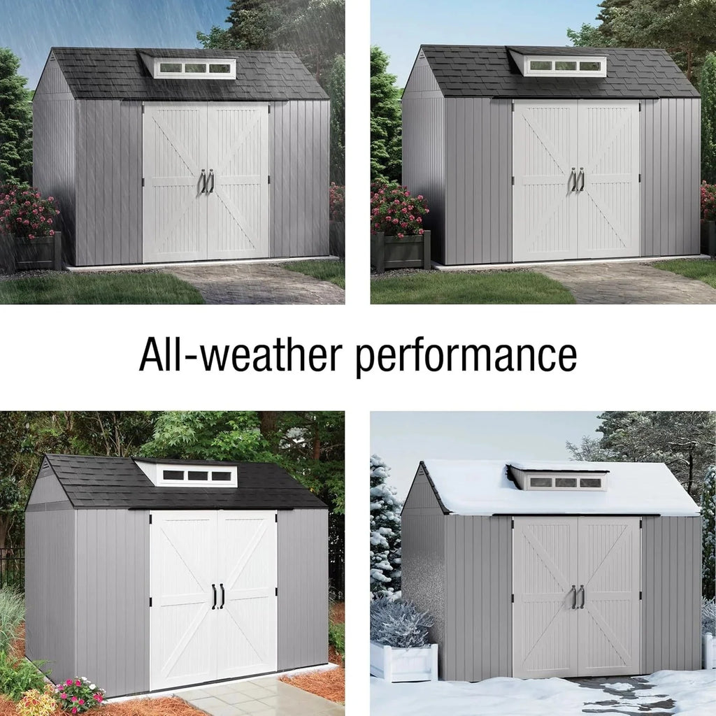 2026 Rubbermaid resin garden shed with floor (2.13 x 2.13 m), weatherproof, grey, for storing garden tools, lawnmowers, bicycles and pool accessories