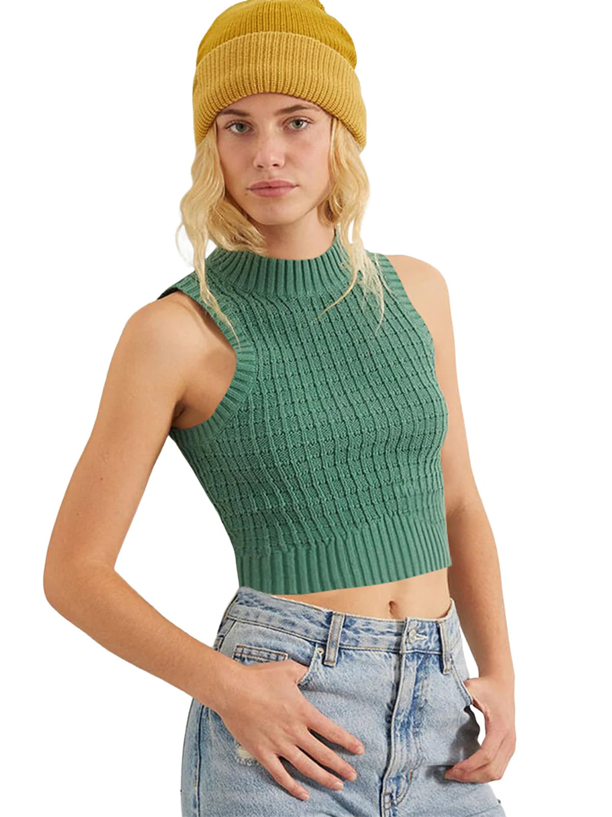 2026 Crew Neck Sleeveless Knit Sweater