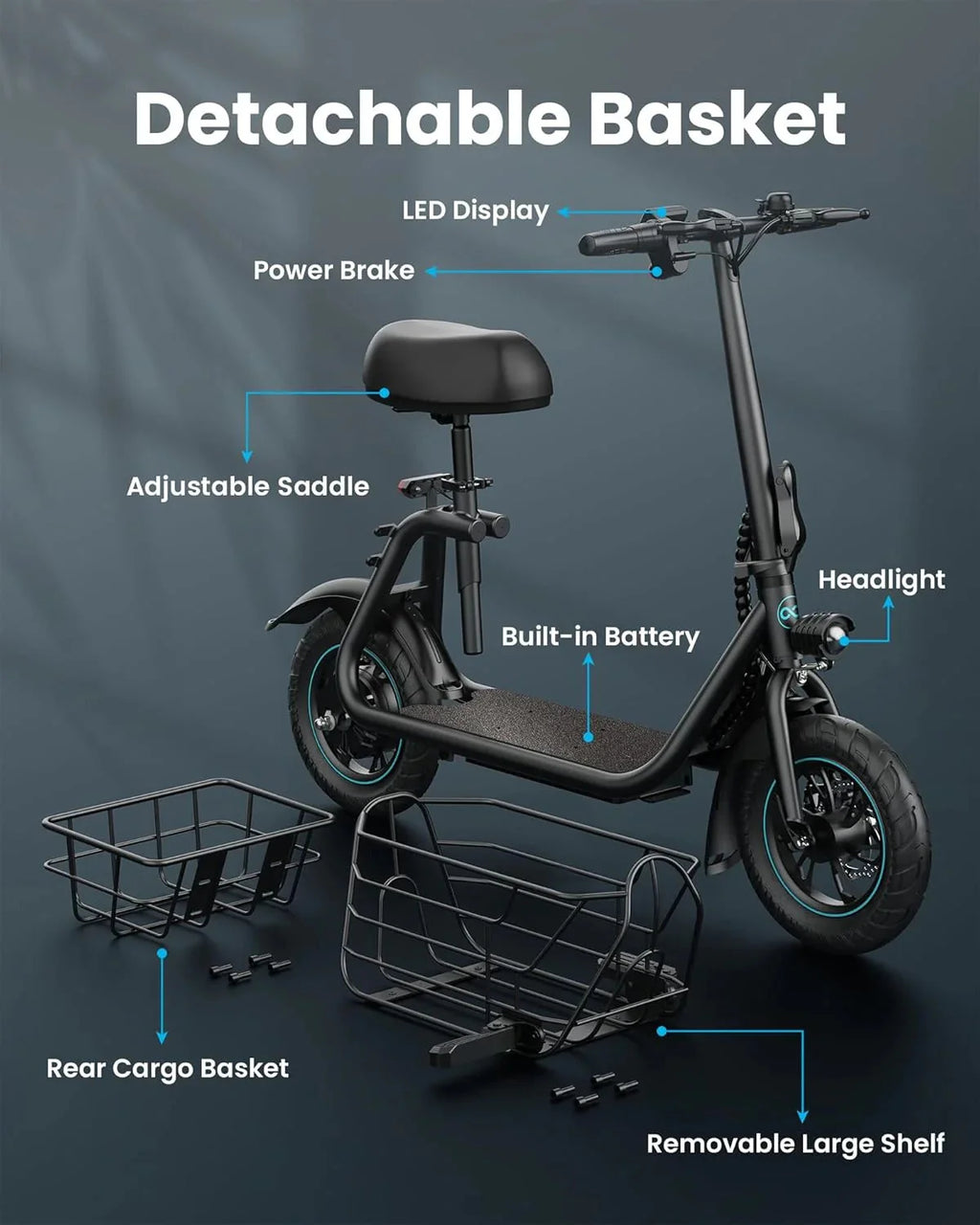 2026 Electric scooter for adults with large center basket