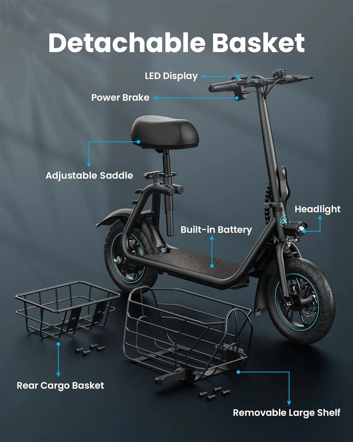 2026 Electric scooter for adults with large center basket