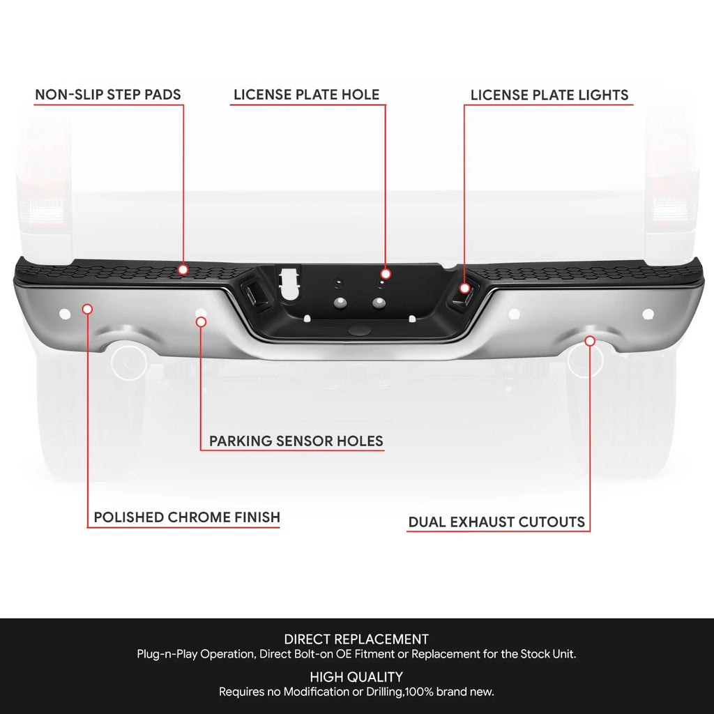 Modular Style Rear Step Bumper w/Dual Exhaust+Sensor Holes  09-19 Dodge Ram 1500 2500 3500