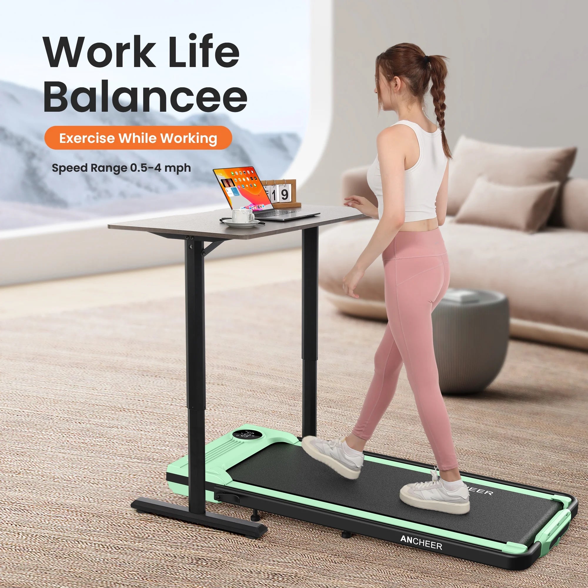 2026 ANCHEER Portable Folding Walking Pad 300lb, 7.5 MPH Under Desk Treadmill with Remote Control & LED Display,2 in 1 Walking Pad Treadmill for Home/Office/Exercise(Pink)