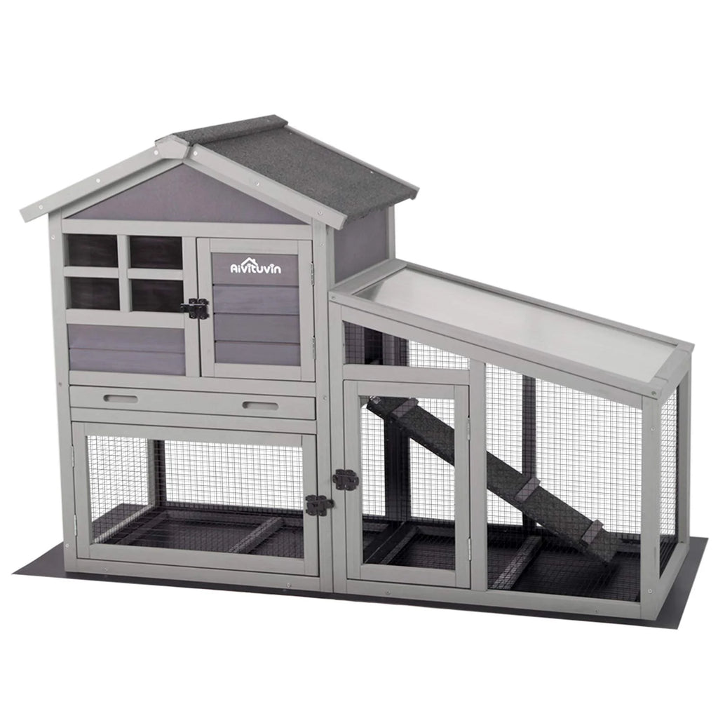 2026 Aivituvin Rabbit Hutch Outdoor Indoor Bunny Cage with Pull Out Tray, Upgraded Chicken Coop with Removable Wire Mesh Bottom, Gray