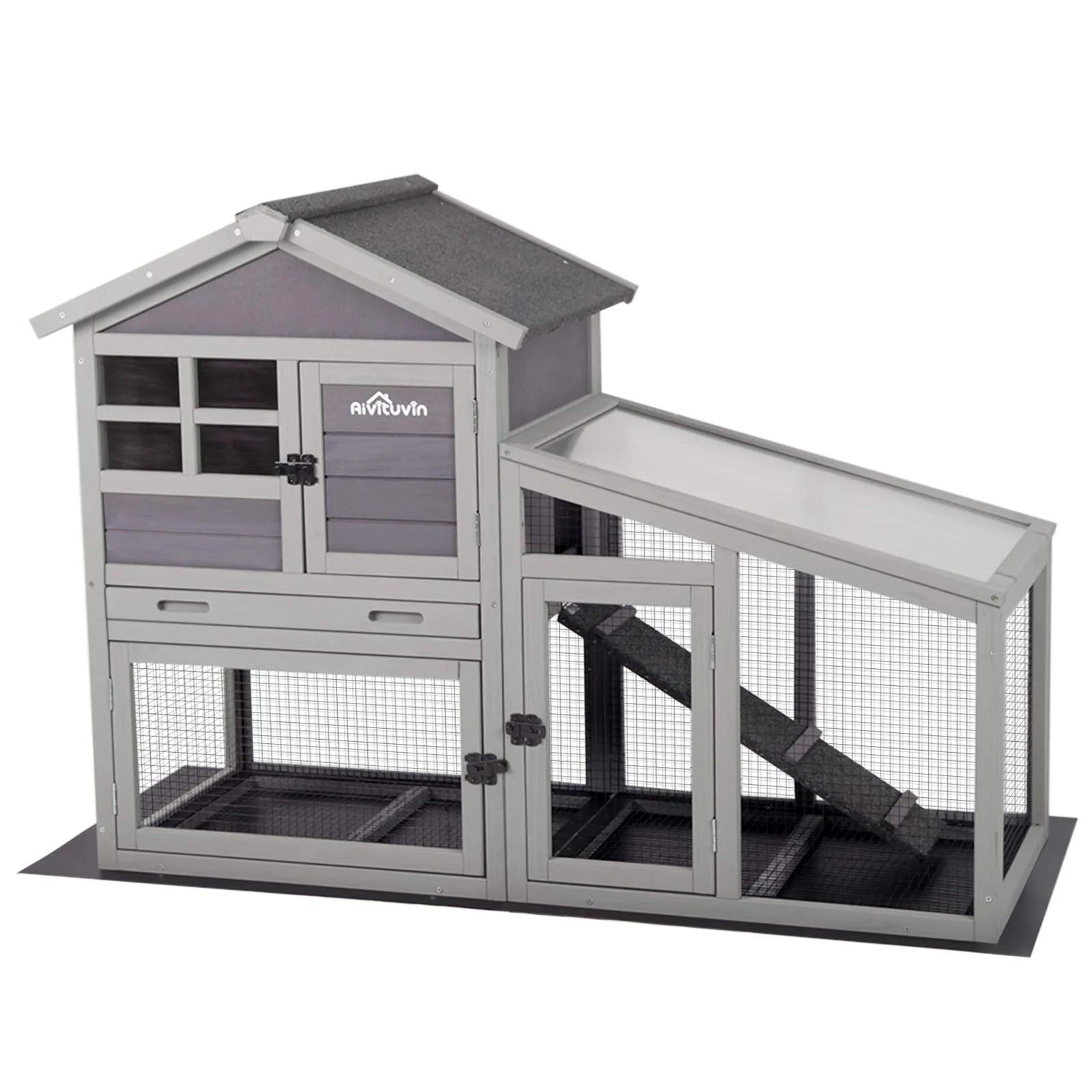 2026 Aivituvin Rabbit Hutch Outdoor Indoor Bunny Cage with Pull Out Tray, Upgraded Chicken Coop with Removable Wire Mesh Bottom, Gray