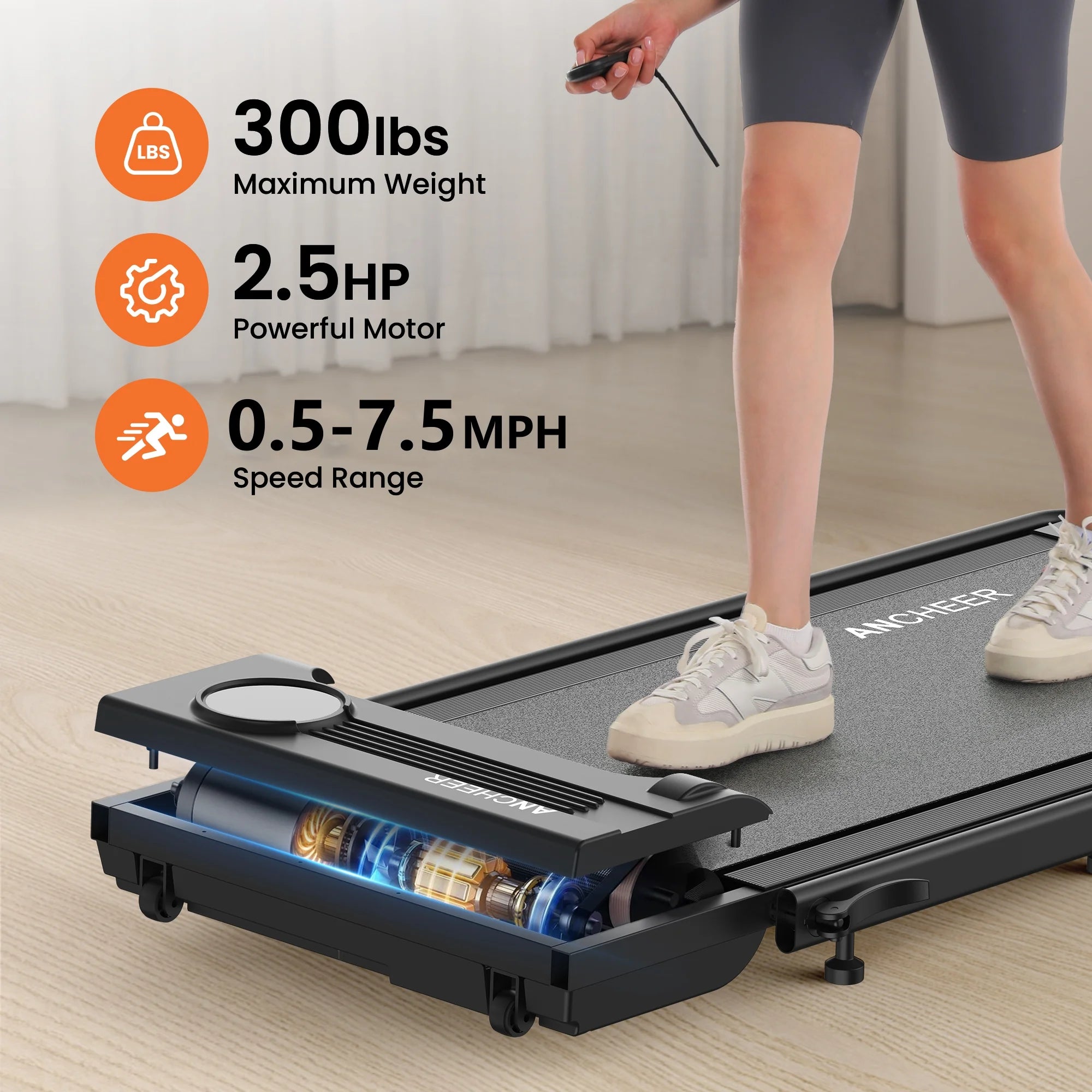 2026 ANCHEER Portable Folding Walking Pad 300lb, 7.5 MPH Under Desk Treadmill with Remote Control & LED Display,2 in 1 Walking Pad Treadmill for Home/Office/Exercise(Pink)