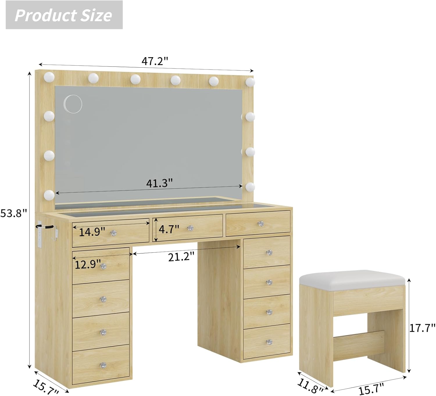 2026 New YANOSAKU Vanity Desk with Mirror, LED Lights & 11 Drawers