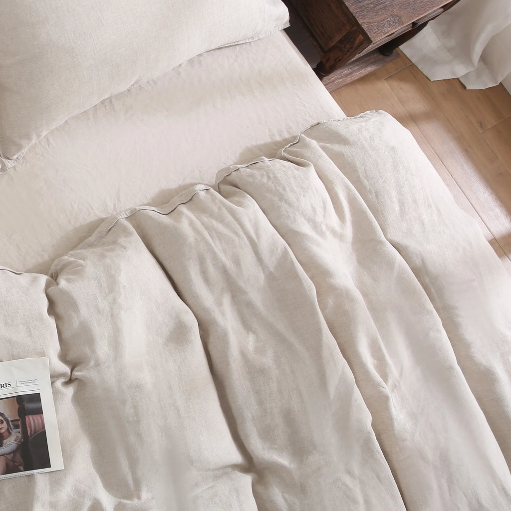 2026 100% Pure Linen Duvet Cover with Button Closure and Corner Ties Soft & Breathable - Natural Full/Queen