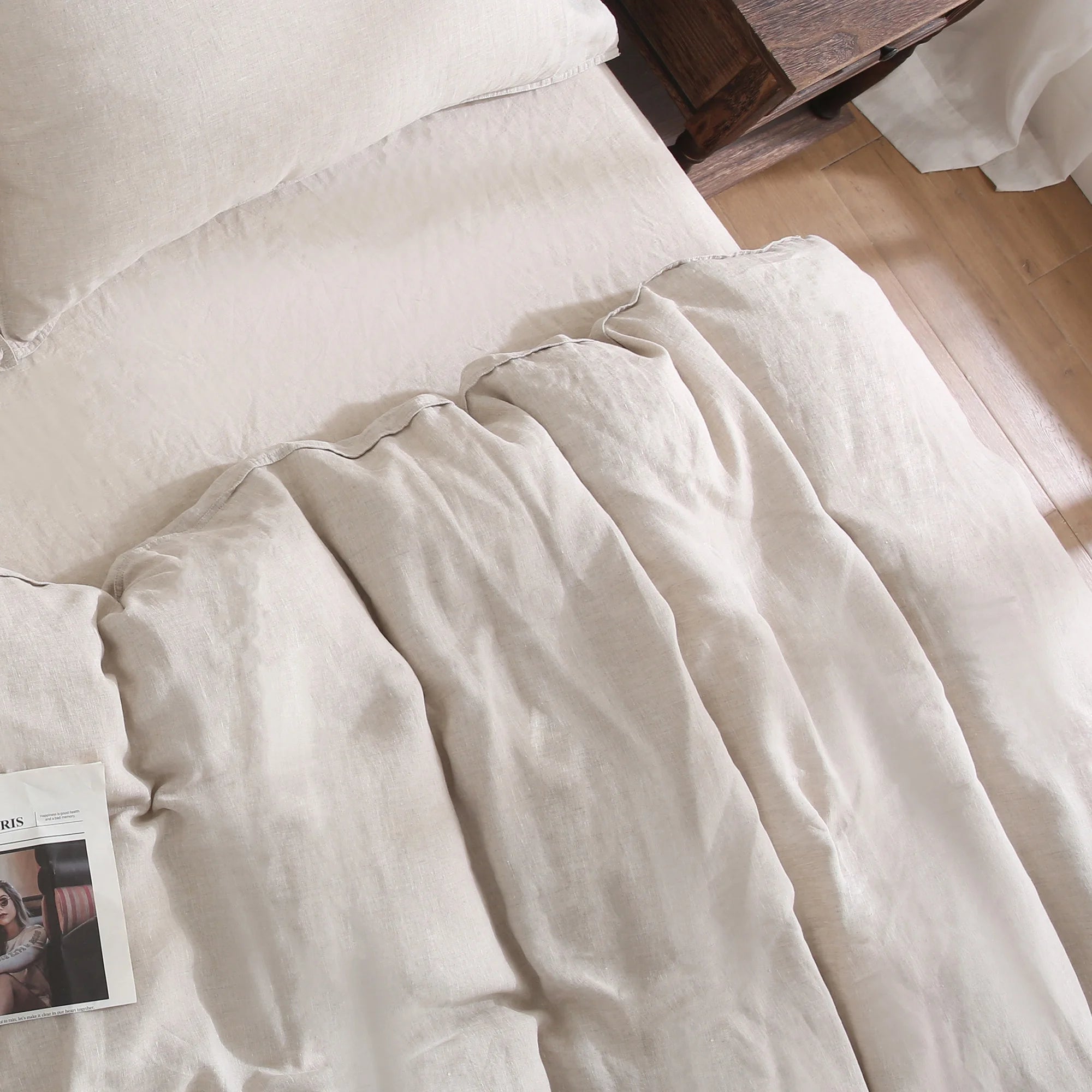 2026 100% Pure Linen Duvet Cover with Button Closure and Corner Ties Soft & Breathable - Natural Full/Queen