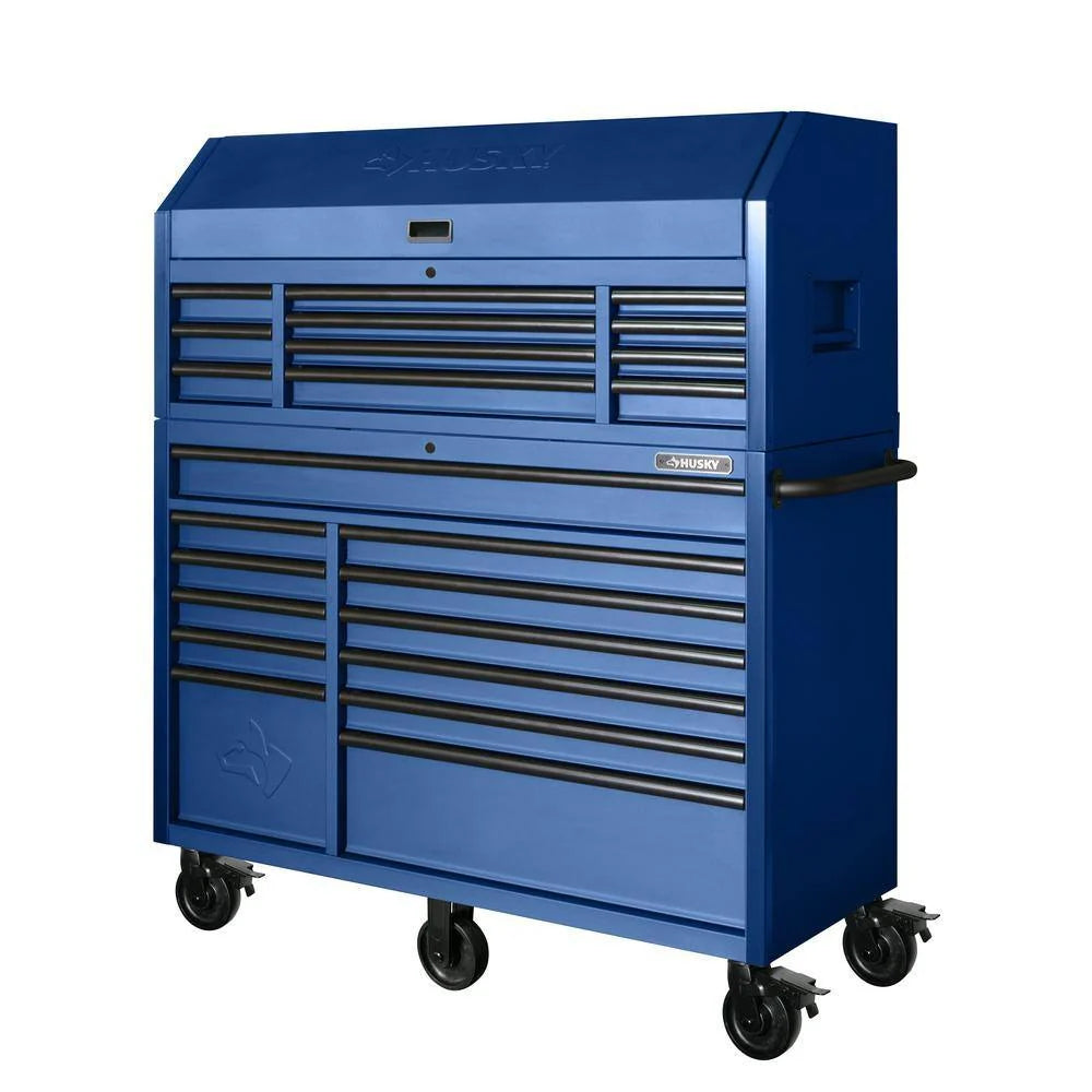 2026 2025 56 inch W x 22 inch D Heavy-duty combination tool trolley with 23 drawers and tool cabinet in matte blue