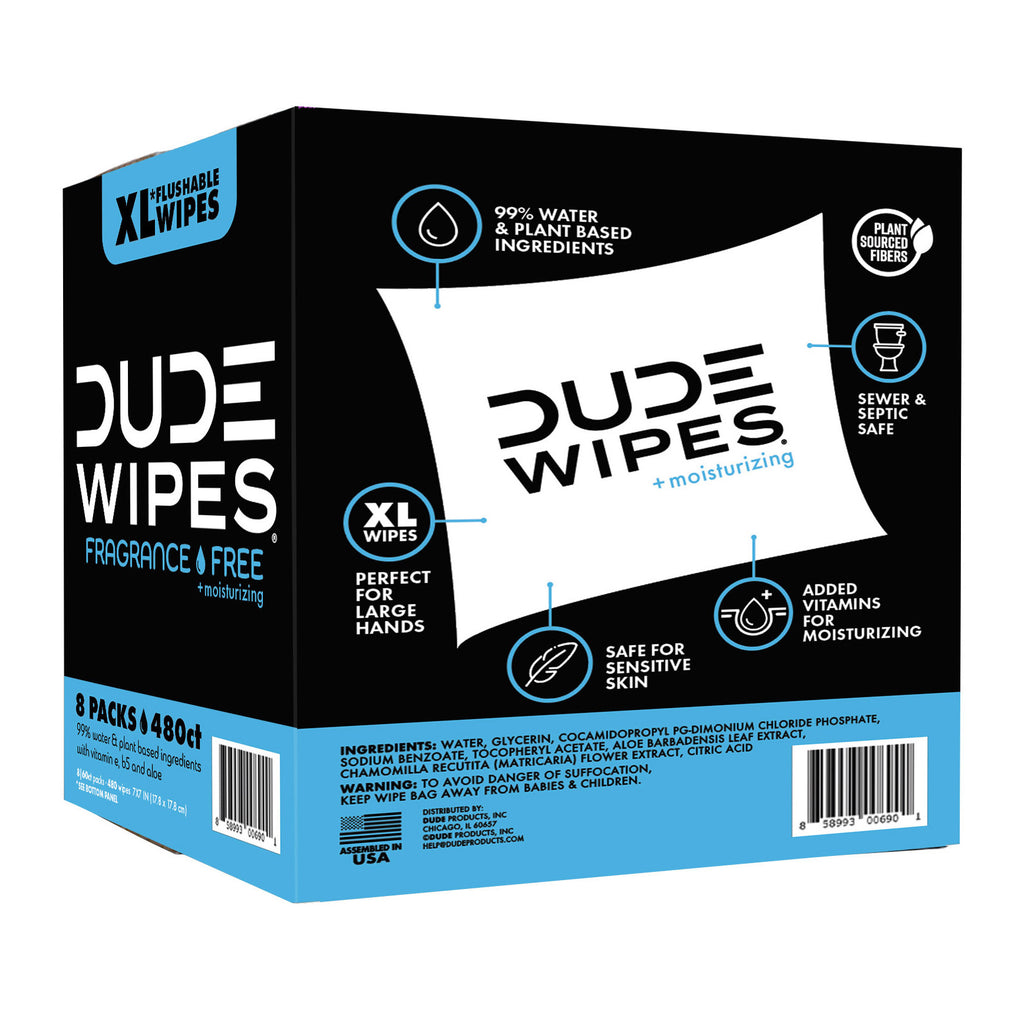 2026 DUDE Wipes Fragrance-Free + Moisturizing XL Flushable Wipes, 480 Wipes