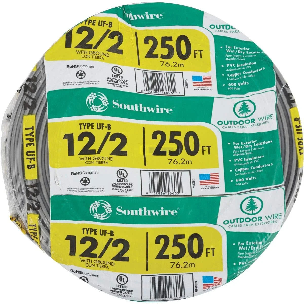 2026 Southwire 13055955 250' 12-2 UFW/G WIRE, Gray