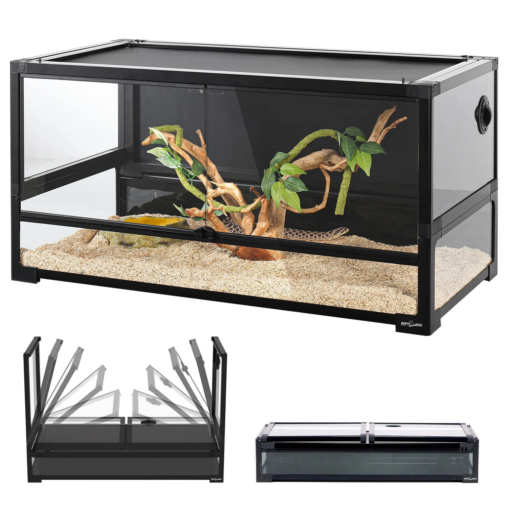 2026 REPTI ZOO 40 Gallon Tempered Glass Reptile Large Terrarium Tank Reptile Terrarium 36"x18"x18", Easy Folding