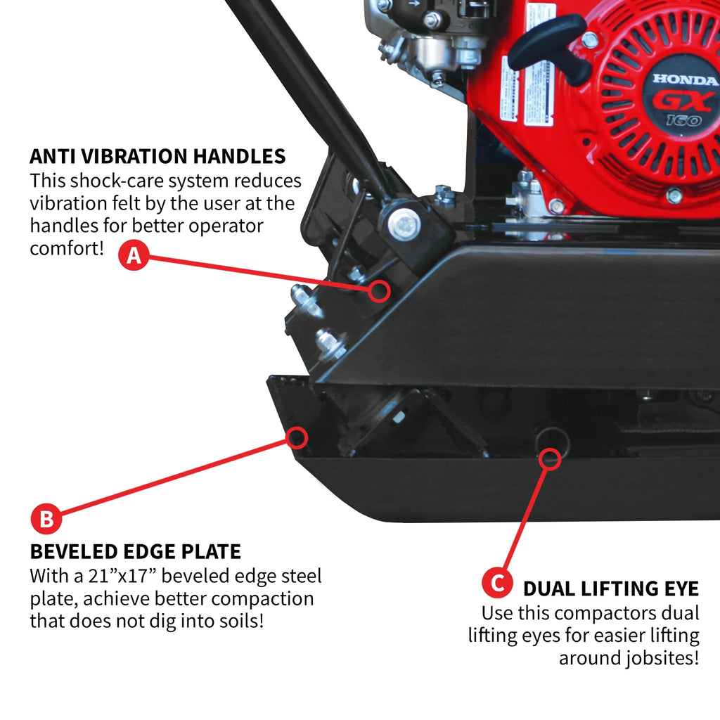 2026 Tomahawk Power Plate Compactor 5.5 HP, 3000 lbs/ft, 63cc, Gas, 17 x 13 Plate Compactor, 5900 VPM