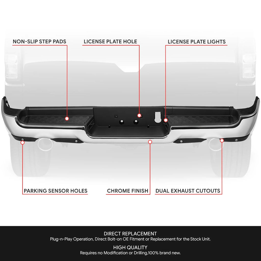 Rear Bumper W/ License Plate Lights  19-24 RAM 1500