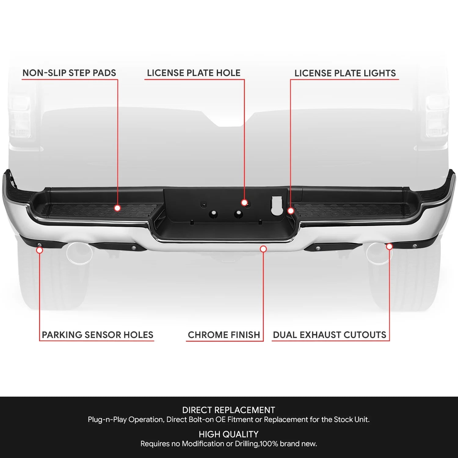 Rear Bumper W/ License Plate Lights  19-24 RAM 1500