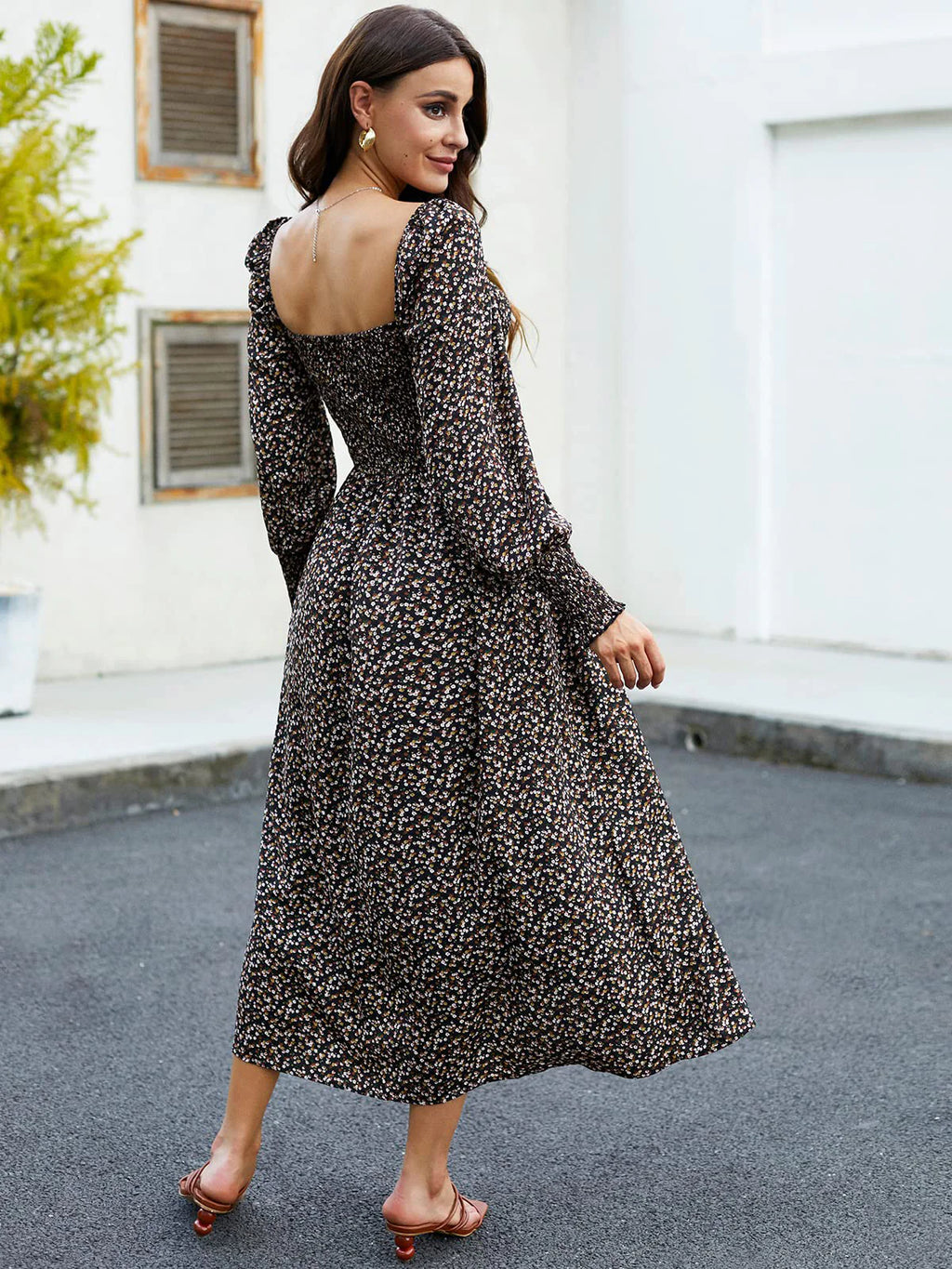 2026 Puffy High-Waisted Floral Dress
