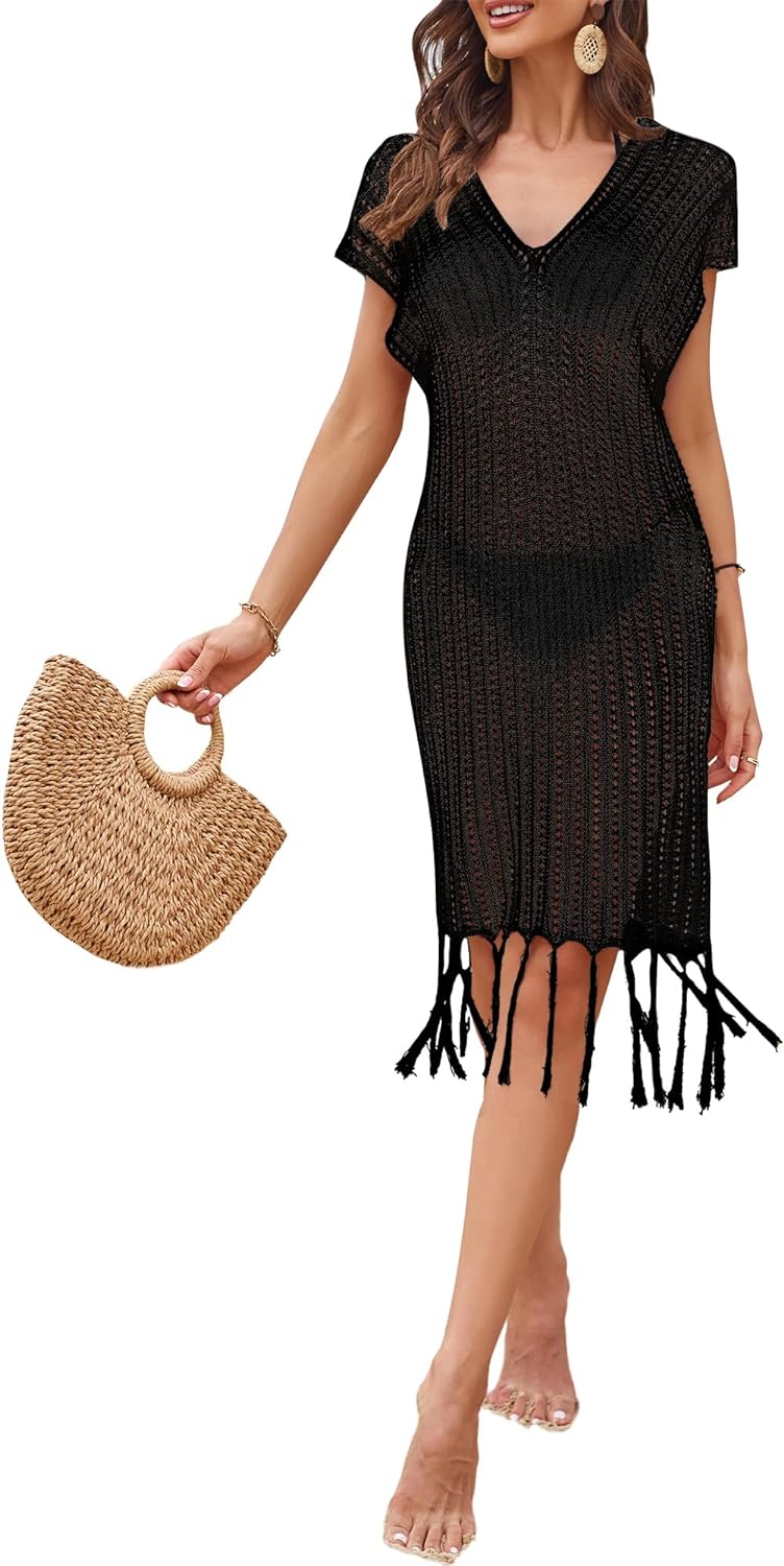 2026 CALSUZ Women's Swimsuit Cover-Up Crochet Hollow Out Bikini Dresses