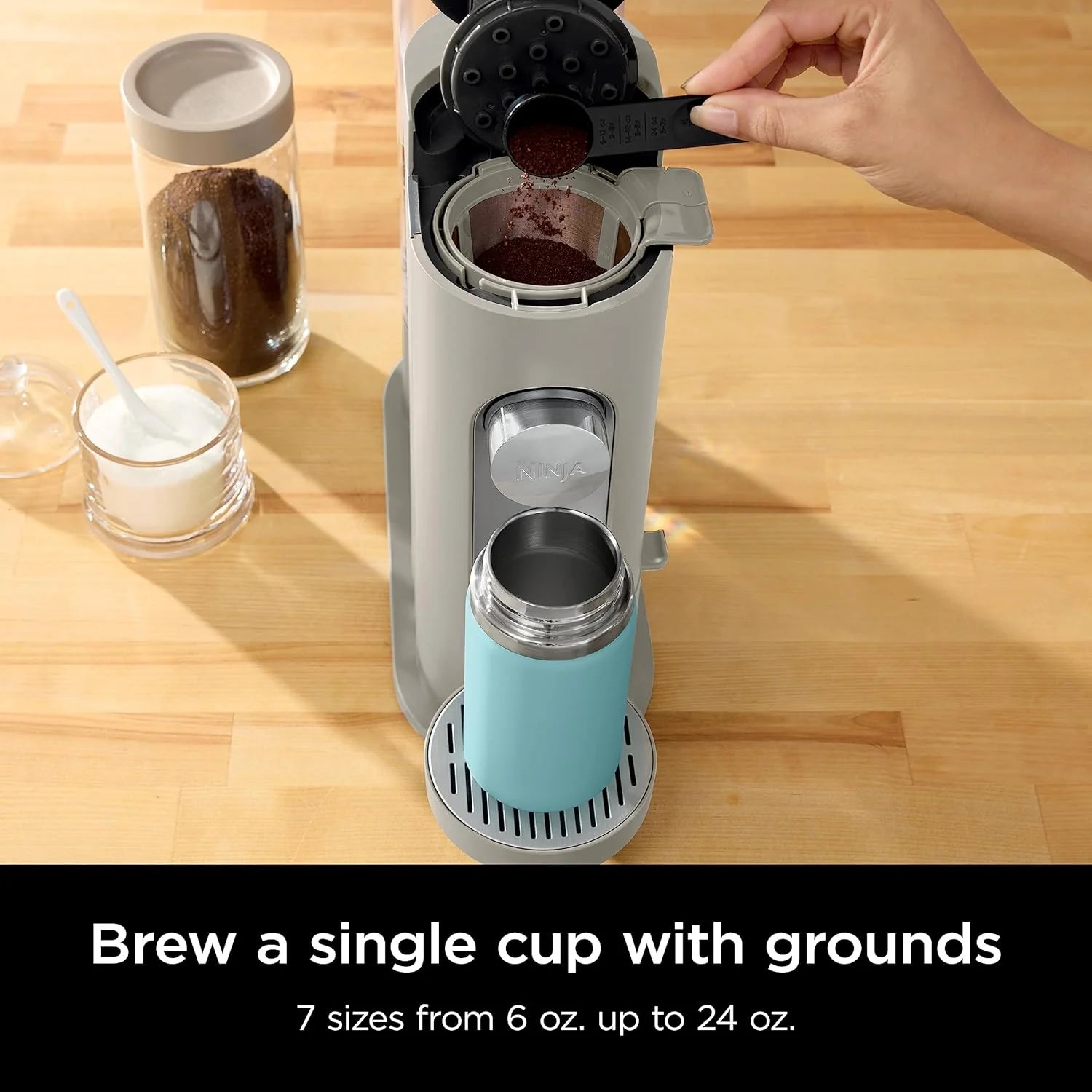 2026 Ninja Pods & Grounds Single-Serve Coffee Maker, K-Cup Pod Compatible, Brews Grounds, Compact Design, 56-oz. Reservoir, 6-oz. Cup to 24-oz. Travel Mug Brew Sizes, Iced Coffee Maker, Stone, PB041ST