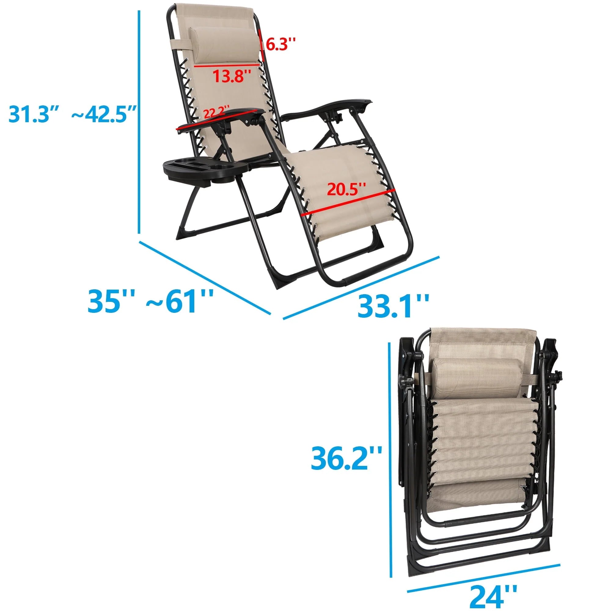 2026 HomGarden 2 Pack Steel Zero-Gravity Chair - Beige